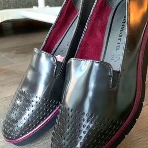 Tamari's Black Leather Wedge Loafers